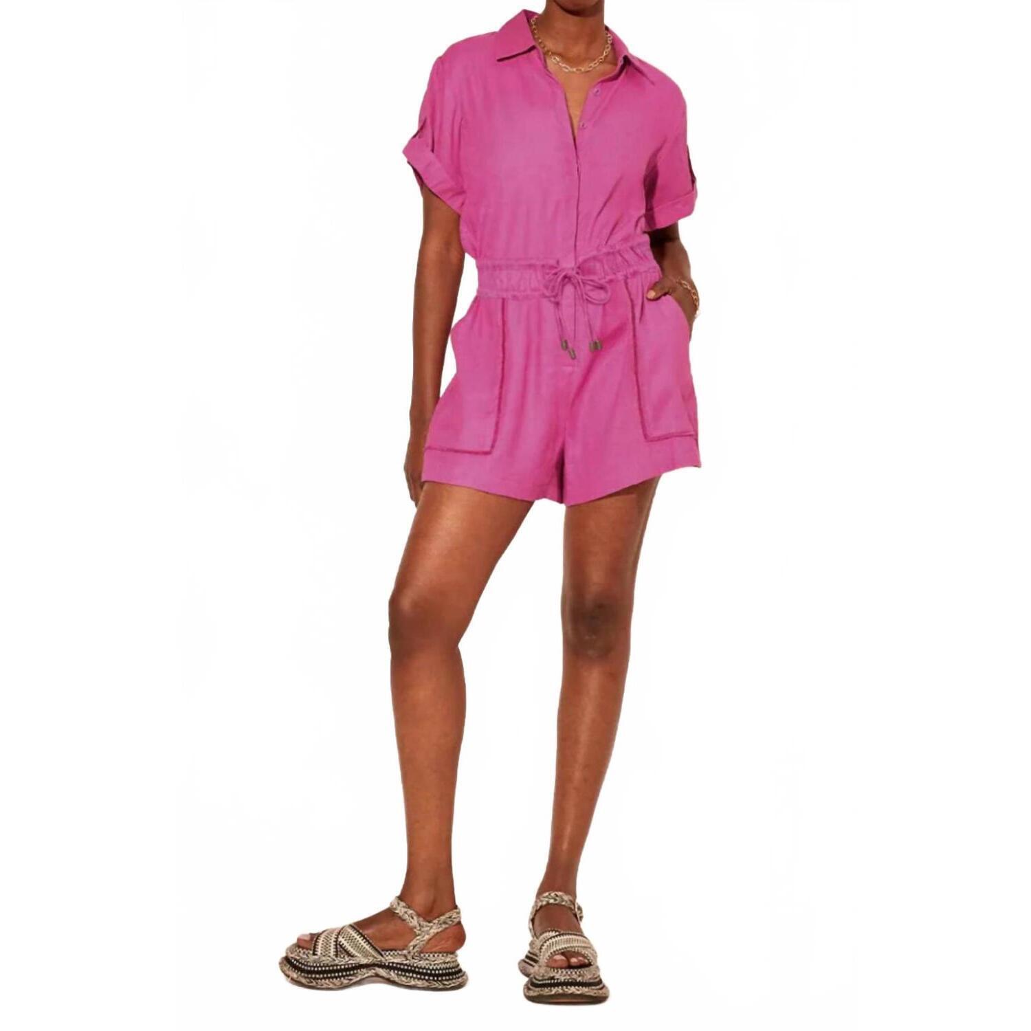 New Kivari Sasha Linen Playsuit In Pink